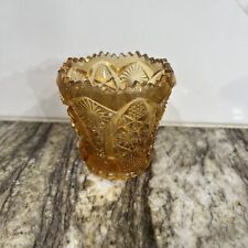 Vintage L. E. Smith Glass Amber Daisy & Button Pattern Toothpick Holder picture