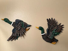 Pair Vintage Mallard Ducks Ceramic Wall Decor Cabin Hunting Birds 10x12 Inch picture