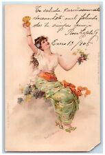 Pretty Woman Postcard Art Nouveau Grapes c1905 Posted Antique picture