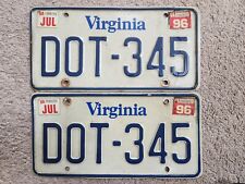 Vintage 1996 Virginia License Plate Set DOT-345 picture