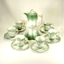 Antique Warwick China Chocolate Pot Set c1895 – Green Floral picture