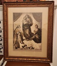 Sistine Madonna Raphael Vintage Antique Religious Art Print Gold Ornate Frame picture