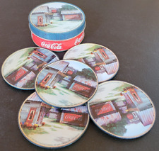 Vtg Set of 5 Coca-Cola Metal Coaster with Cork Back Set in Tin Container 1999 picture