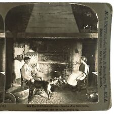 Irish Family Cabin Life Stereoview c1902 Cooking Over Fire Pet Dog Ireland B1819 picture