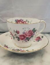Vintage Adderly England Bone China Rose Cup & Saucer - White and Pink Roses picture