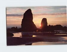 Postcard Sunset Scene Haystack Rock & the needles Coast of Oregon USA picture