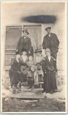 Family Portrait Outside Home House Building in Winter Snow Picture Photo Vintage picture