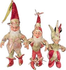 3PC SET - Christmas Handmade Holiday Posable Elves And Jester Figurines / Dolls picture