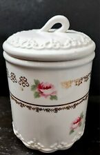 Simply Shabby Chic Vanity  Dresser Jar Porcelain Embossed Pink Roses Cottagecore picture