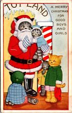 Christmas Postcard Cat Dressed as Santa Claus Kittens Dressed as Children picture