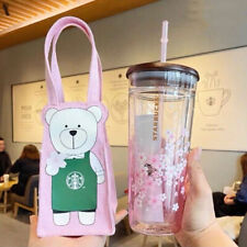 Starbucks Tumbler Pink Sakura Double Glass Straw Cup 591 ml+ Pink Bag Girl Gifts picture