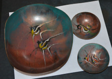 Vtg Enamel On Copper Bowl Cloissone Dish Lama Holland  Ocean Scene 3 pieces picture