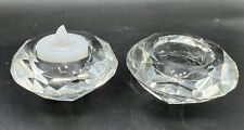 PAIR Large Diamond Clear Crystal Votive Taper Candle Holder Brilliant Heavy 4
