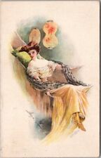 1911 Artist-Signed MAY L. FARINI Pretty Lady Postcard Paper Lanterns / Glamour picture