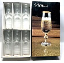 Vintage Vienna Fine Saxony Crystal Champagne Flute Glasses Gold Rim 180ml  4116 picture