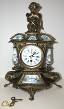 Brass & Porcelain Figural Cupid Timepiece Mantel Clock 8-Day picture