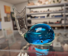 Vintage Derpy Blown Art Glass Blue Whale Figurine Paperweight 4in Ocean CUTE picture