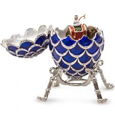 Pine Cone Faberge Egg Replica ELEPHANT Music Jewelry Box Blue Egg 4
