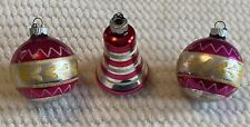 Vintage Shiny Brite Raspberry Pink Bell Striped Balls USA Mid Century Christmas picture