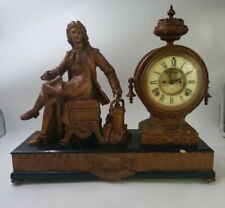 Antique 1881 Ansonia Denis Papin figural statue mantel shelf clock 19x17