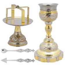 Two-Colored Quality Orthodox Church Brass Chalice Set Paten Lance Divine Liturgy picture