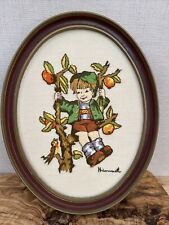 Vintage Hummel Embroidered Framed Wall Hanging Boy In Tree picture
