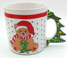 Vintage 1989 Stoneware Ceramic Christmas Mug Christmas Tree Teddy Bear Japan picture