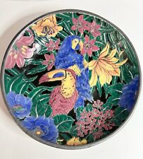 Neiman Marcus Colorful Exotic Toucan Parrots Bird  Porcelain Bowl Enamel Unique picture