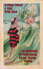 Fantasy Woman in Waves Artist D Wig Tucks Everytime Series 182 Vintage Postcard picture