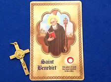 Rare St BENEDICT Crucifix with Relic Card Protection Exorcism's Gold Plate Italy picture