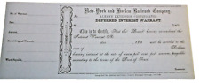 1850 NEW YORK AND HARLEM RAILROAD NYC ALBANY EXTENSION DEFERRED INTEREST WARRANT picture