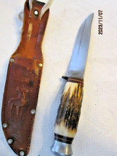Vintage Edgebrand Solinger German Knife 471 Stag Antler Handle & Embossed Sheath picture