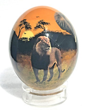 Ostrich Egg Art Signed W/Base African Safari Animals 6