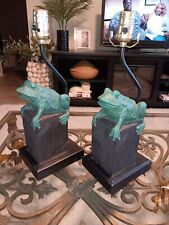 PAIR Vintage Frog Lamps Green Black Toad Light Super Cute picture
