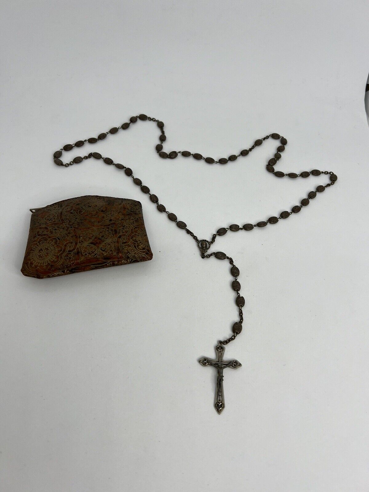 Vintage Italy Rosary Crucifix Cross & Madonna with Case