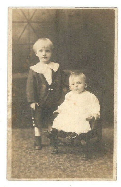Vintage Real Photo Postcard Boy & Toddler Antique Family Studio Portrait R49 Vintage Real Photo Postcard Boy & Toddler Antique Family Studio Portrait R49