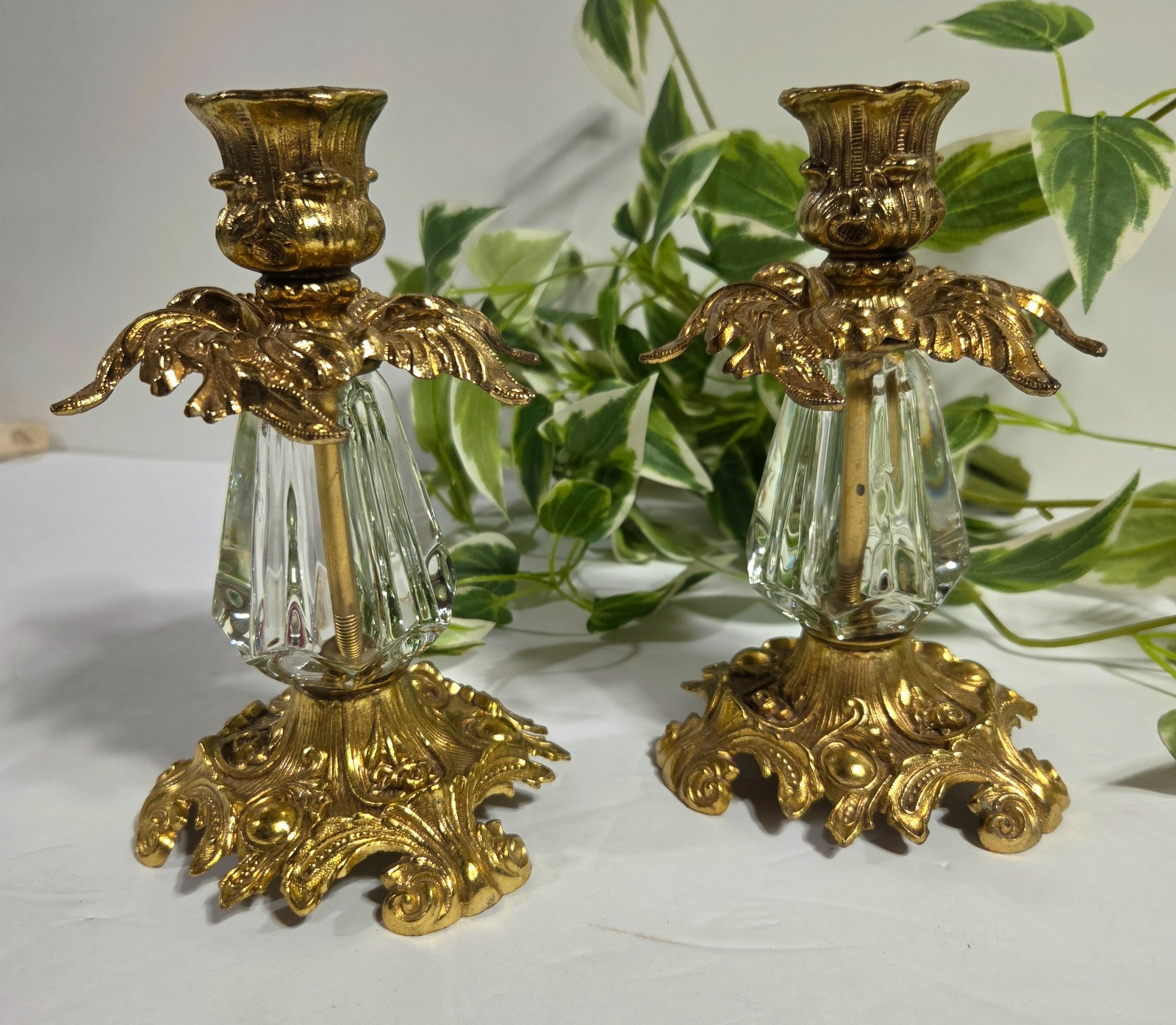 VTG L&L WMC Hollywood Regency #9320  Goldtone Metal/Brass? Candlesticks Pair