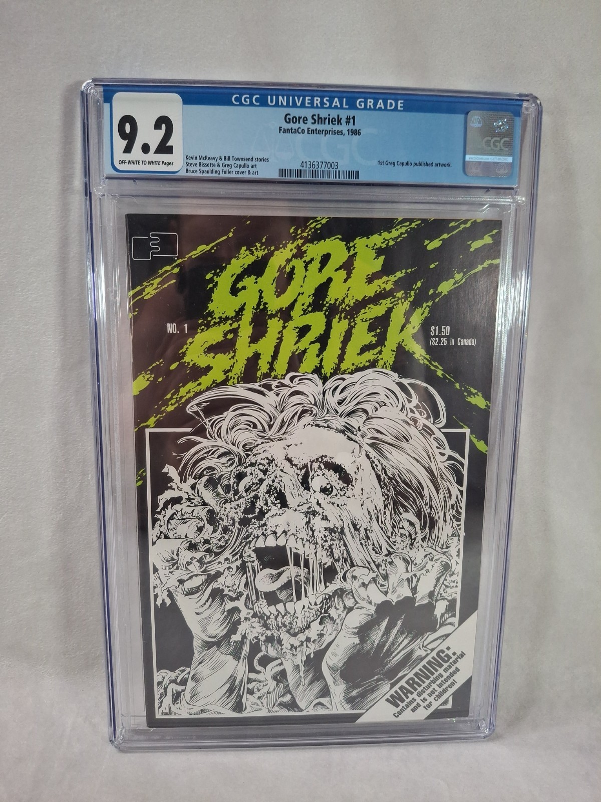 FantaCo Gore Shriek #1 CGC 9.2 - WP NM- 1st Greg Capullo published artwork 1986 FantaCo Gore Shriek #1 CGC 9.2 - WP NM- 1st Greg Capullo published artwork 1986