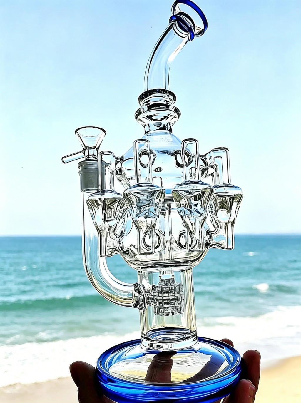 blue Recycler rig Eight hearts Water pipe Smoking tire bong with 14MM Bowl 12“ blue Recycler rig Eight hearts Water pipe Smoking tire bong with 14MM Bowl 12“