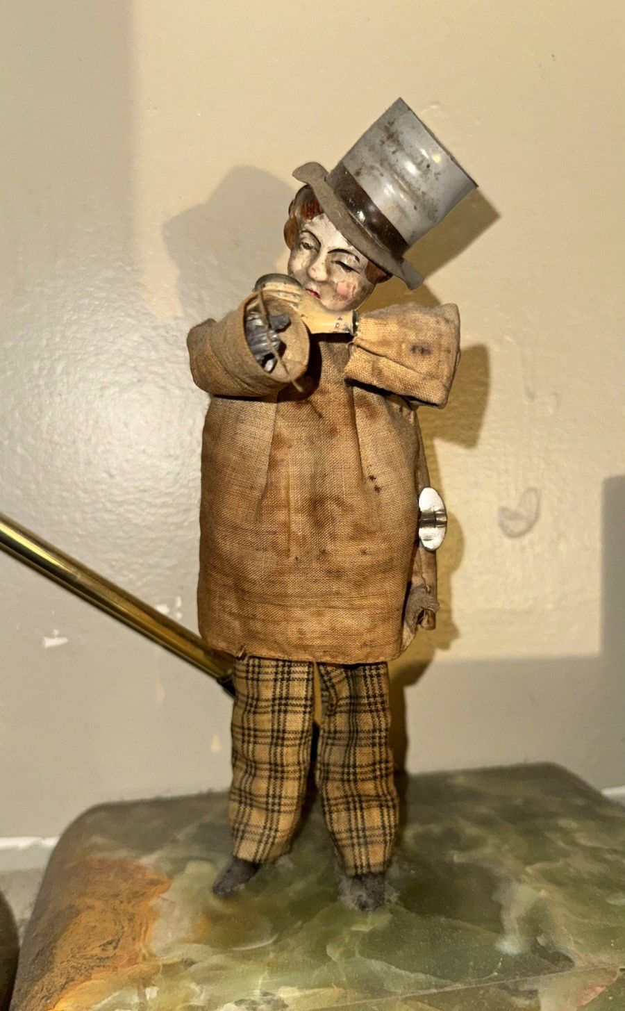 Antique Ferdinand Martin Vintage Man Figurine Top Hat Plaid Pants Fabric Antique Ferdinand Martin Vintage Man Figurine Top Hat Plaid Pants Fabric