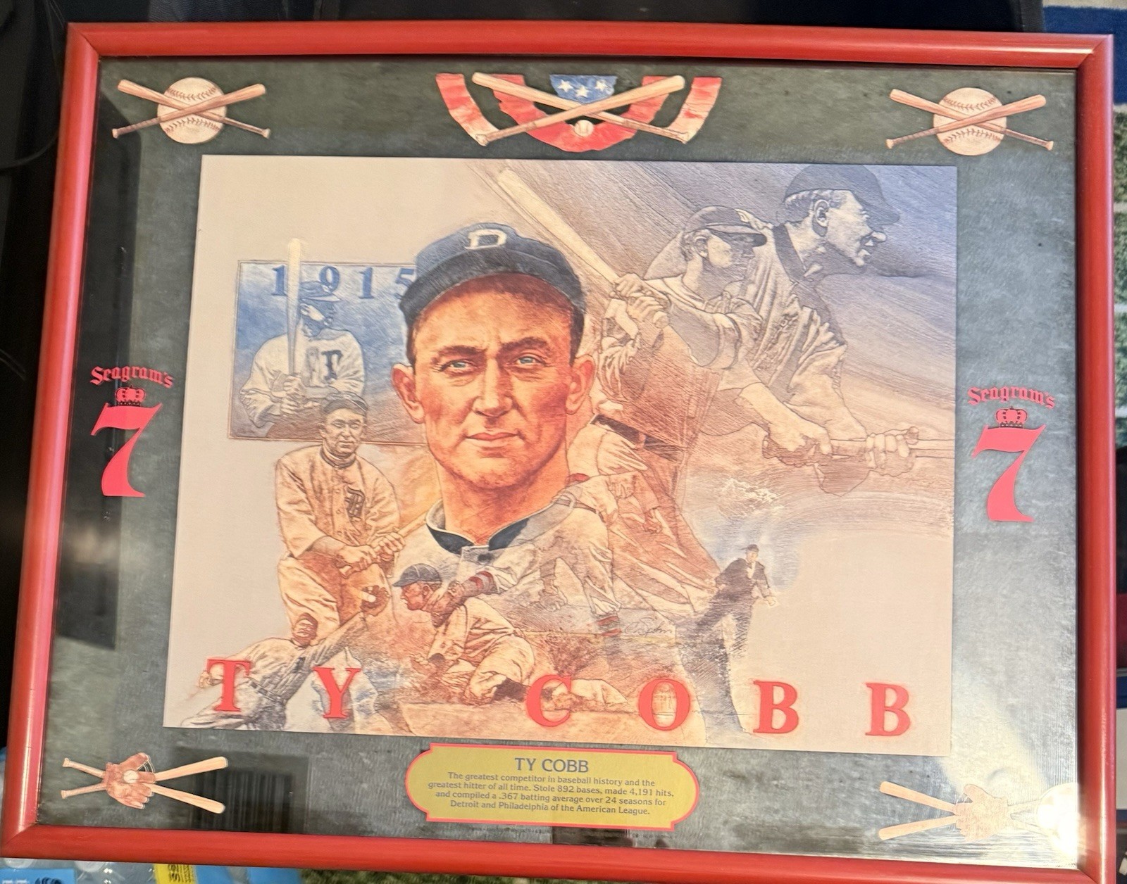 Vintage Seagram’s 7 Ty Cobb Baseball Advertising Mirror 17x21 Mirro-Dynamics Bar Vintage Seagram’s 7 Ty Cobb Baseball Advertising Mirror 17x21 Mirro-Dynamics Bar