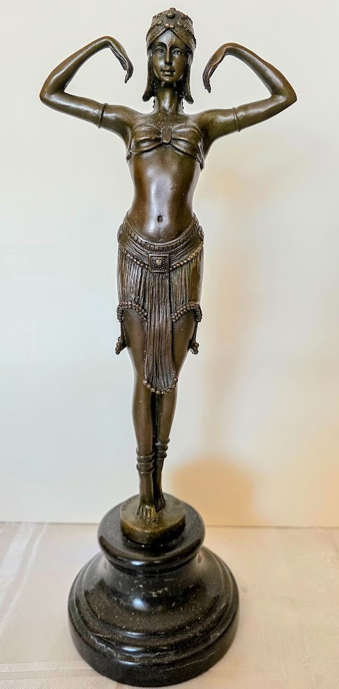 D.H. CHIPARUS Bronze Sculpture Woman on Marble Stand 16 in Tall Heavy Signed D.H. CHIPARUS Bronze Sculpture Woman on Marble Stand 16 in Tall Heavy Signed