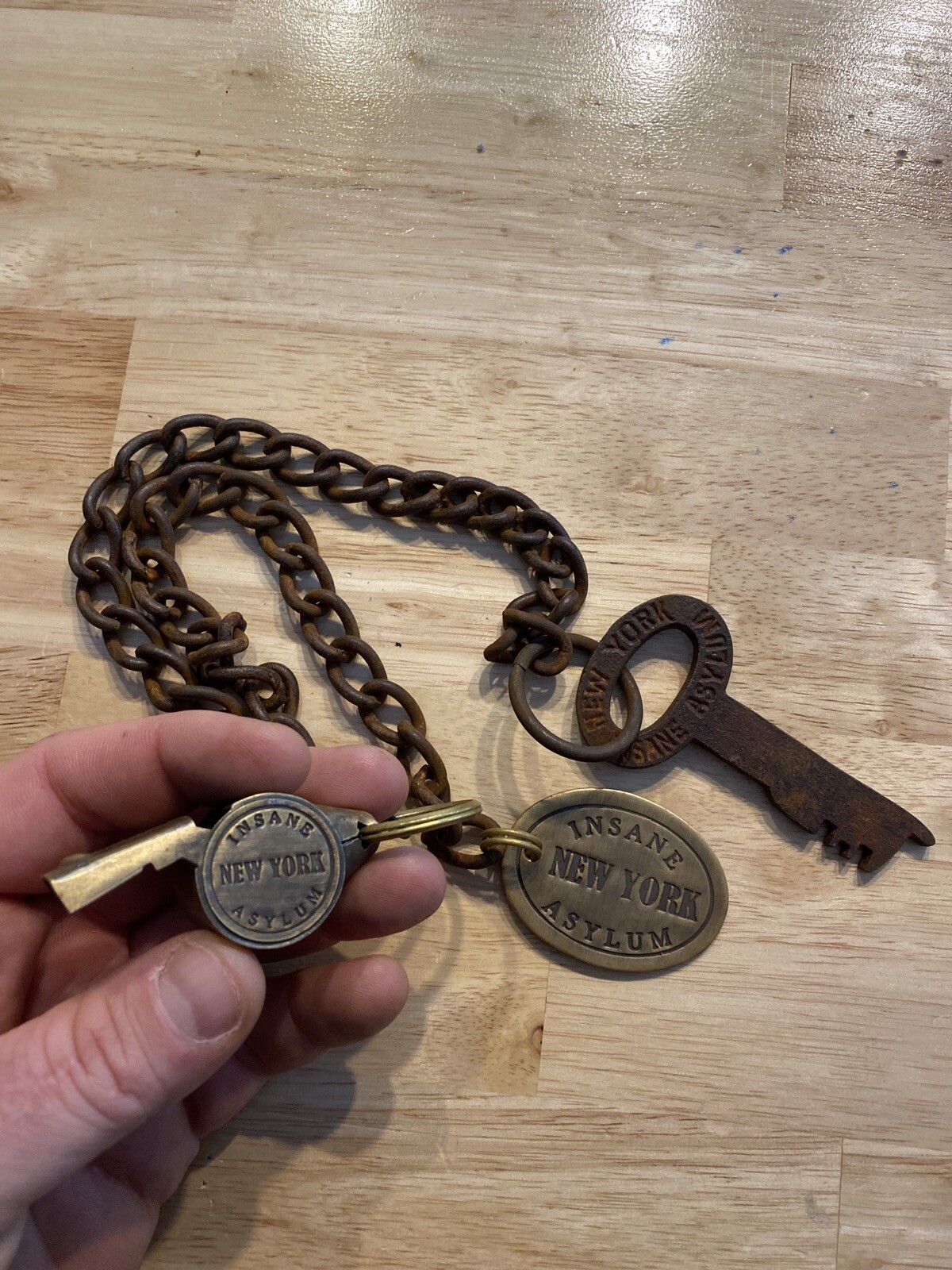 Insane Asylum Jailer Key Whistle & Chain Set Prison New York Lot Penitentiary Insane Asylum Jailer Key Whistle & Chain Set Prison New York Lot Penitentiary