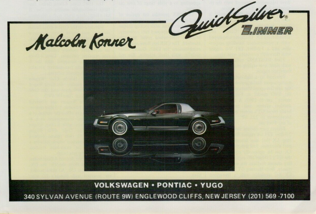 1987 Zimmer QuickSilver Malcolm Konner Back Car Conversion VINTAGE PRINT AD 1987 Zimmer QuickSilver Malcolm Konner Back Car Conversion VINTAGE PRINT AD