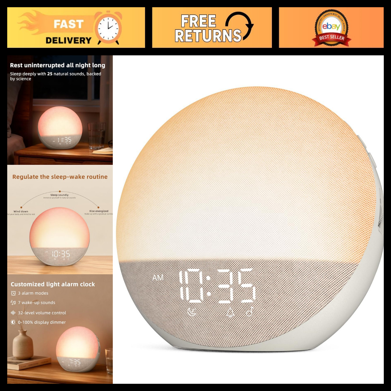 Odokee Sunrise Alarm Clock White Noise Machine: Natural Wake Up Light