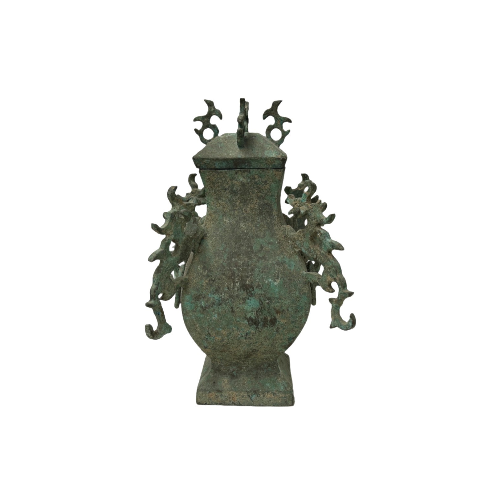 Green Gray Metal Carved Ritual Fengshui Vessel Display Art ws4785 Green Gray Metal Carved Ritual Fengshui Vessel Display Art ws4785
