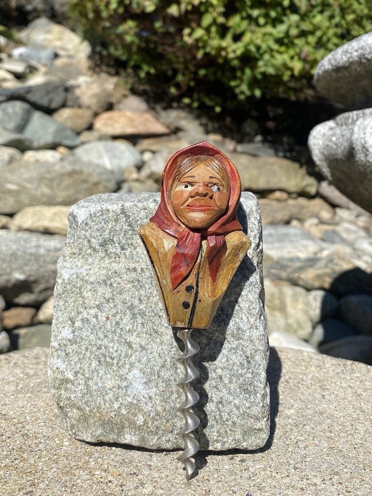 Antique Anri Italy Hand Carved Painted Wood Woman Lady Bottle Opener Corkscrew Antique Anri Italy Hand Carved Painted Wood Woman Lady Bottle Opener Corkscrew