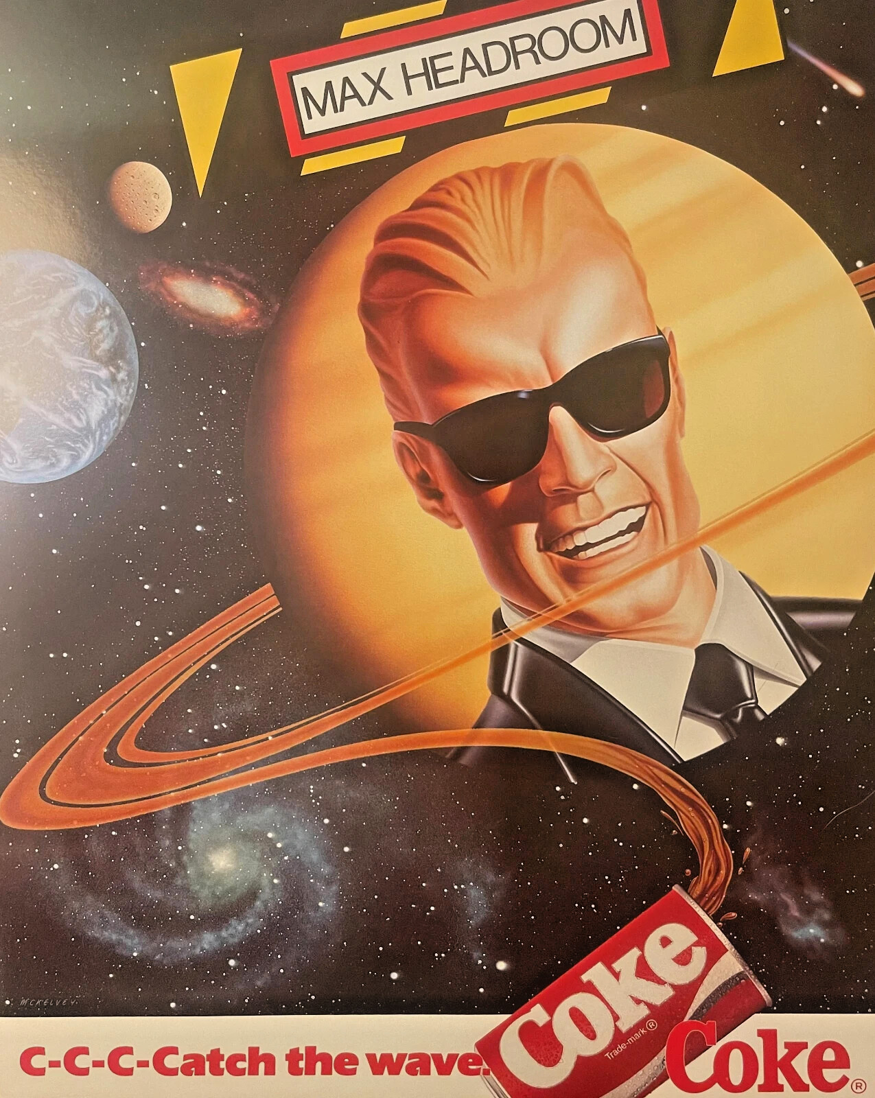 Vintage 📺 Max Headroom Coca-Cola Poster "C-C-C-Catch the Wave" New Coke Ad NOS Vintage 📺 Max Headroom Coca-Cola Poster "C-C-C-Catch the Wave" New Coke Ad NOS