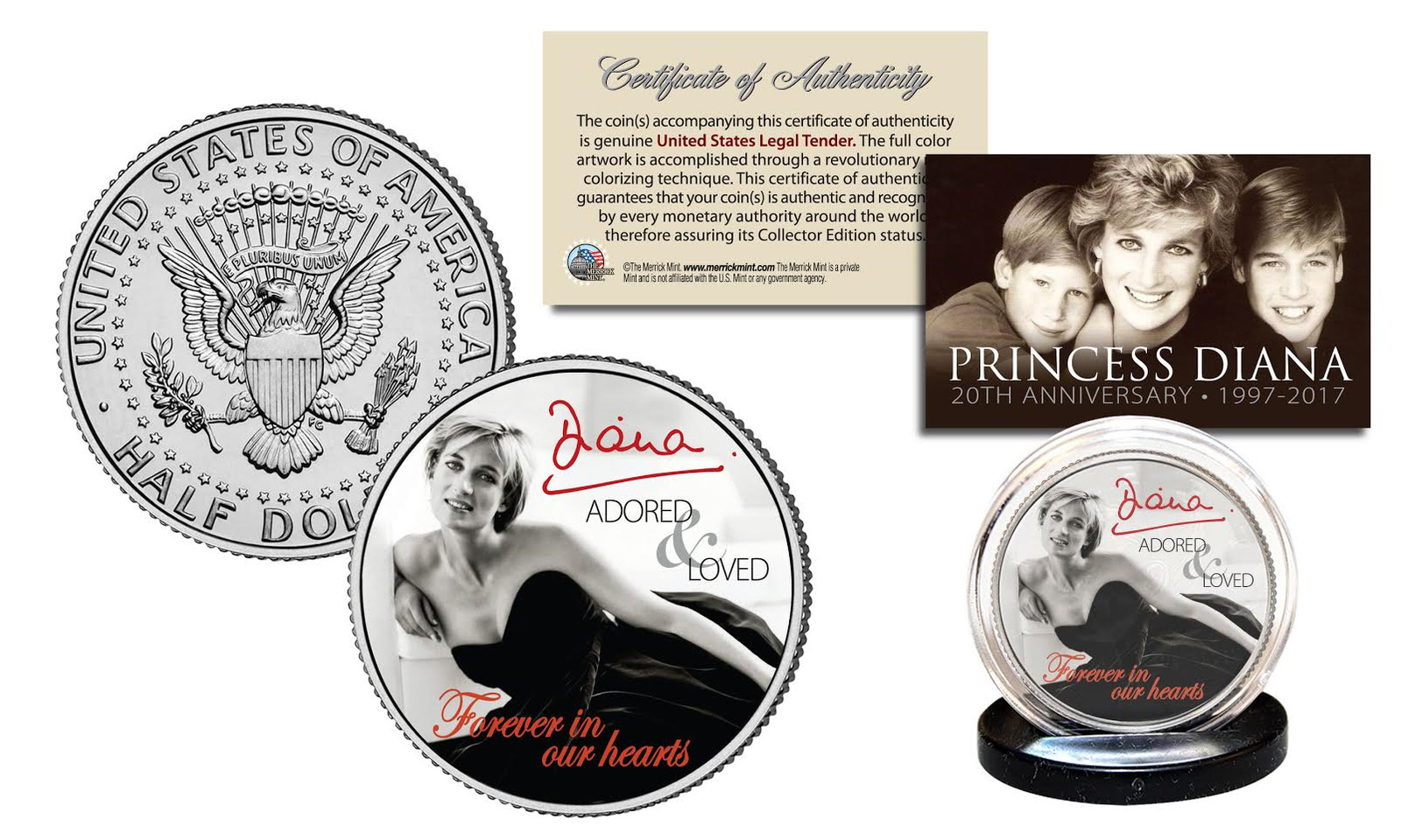 PRINCESS DIANA 20th Anniversary KENNEDY Half Dollar Coin - Black Dress Edition