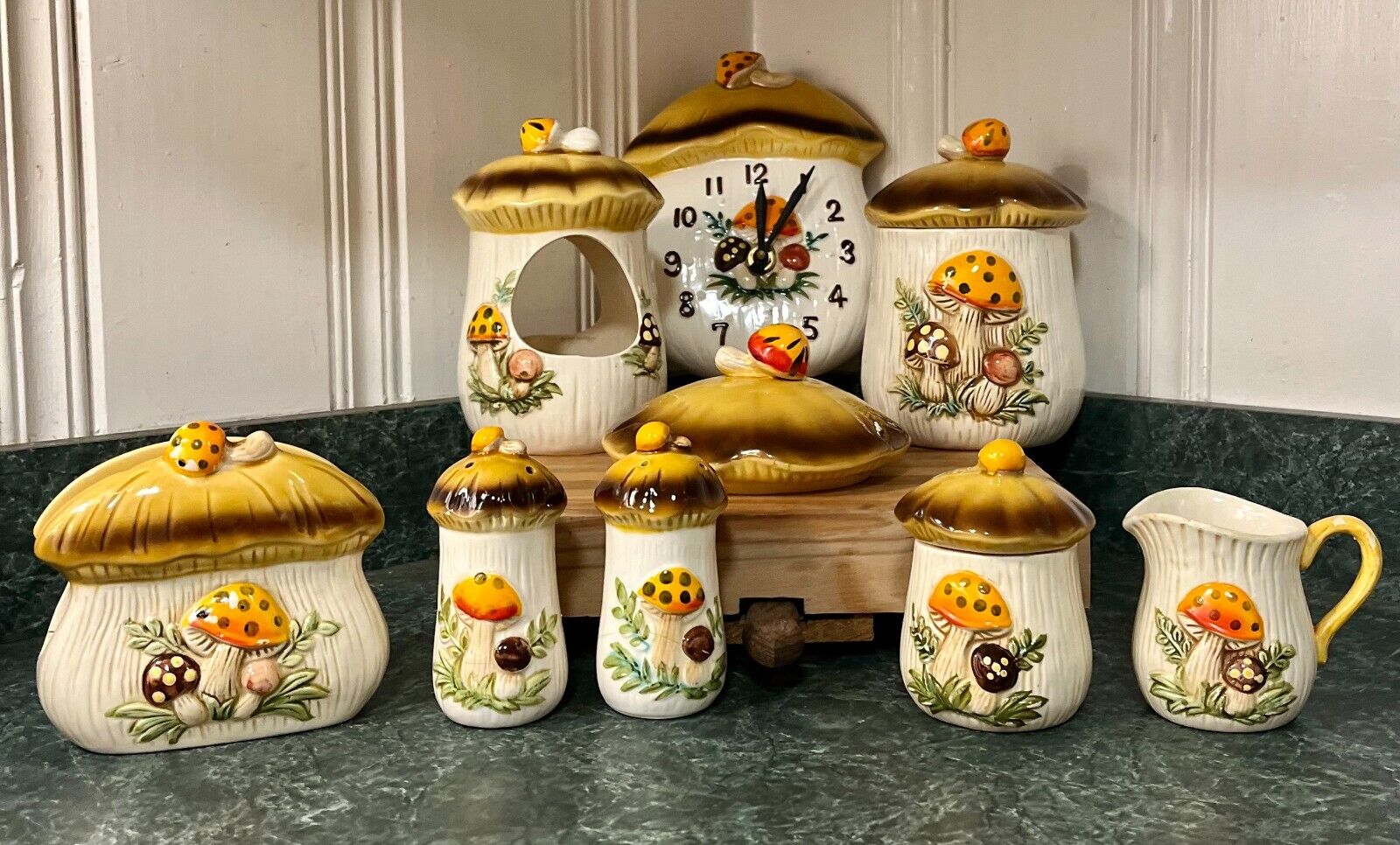 Rare Sears & Roebuck Merry Mushroom Kitchen Jar/ Canister Set from the 70’s
